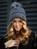 Warm winter hat with a pompom, graphite C37 - Online store - Boutique